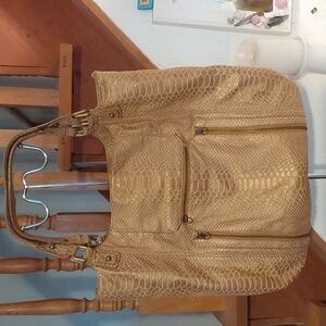 Botkier Vintage Tan Bronze Shimmery Lambskin Snake Print Shoulder Bag Purse